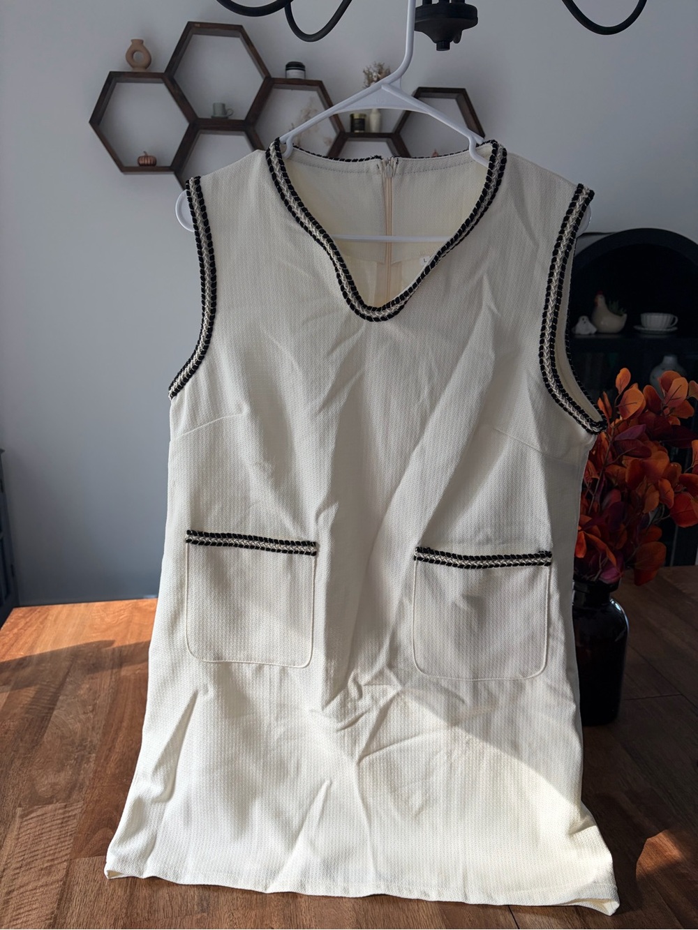 Sleeveless Cream Mini Dress with Black and Gold Trim (NEW) - Picture 1 of 6